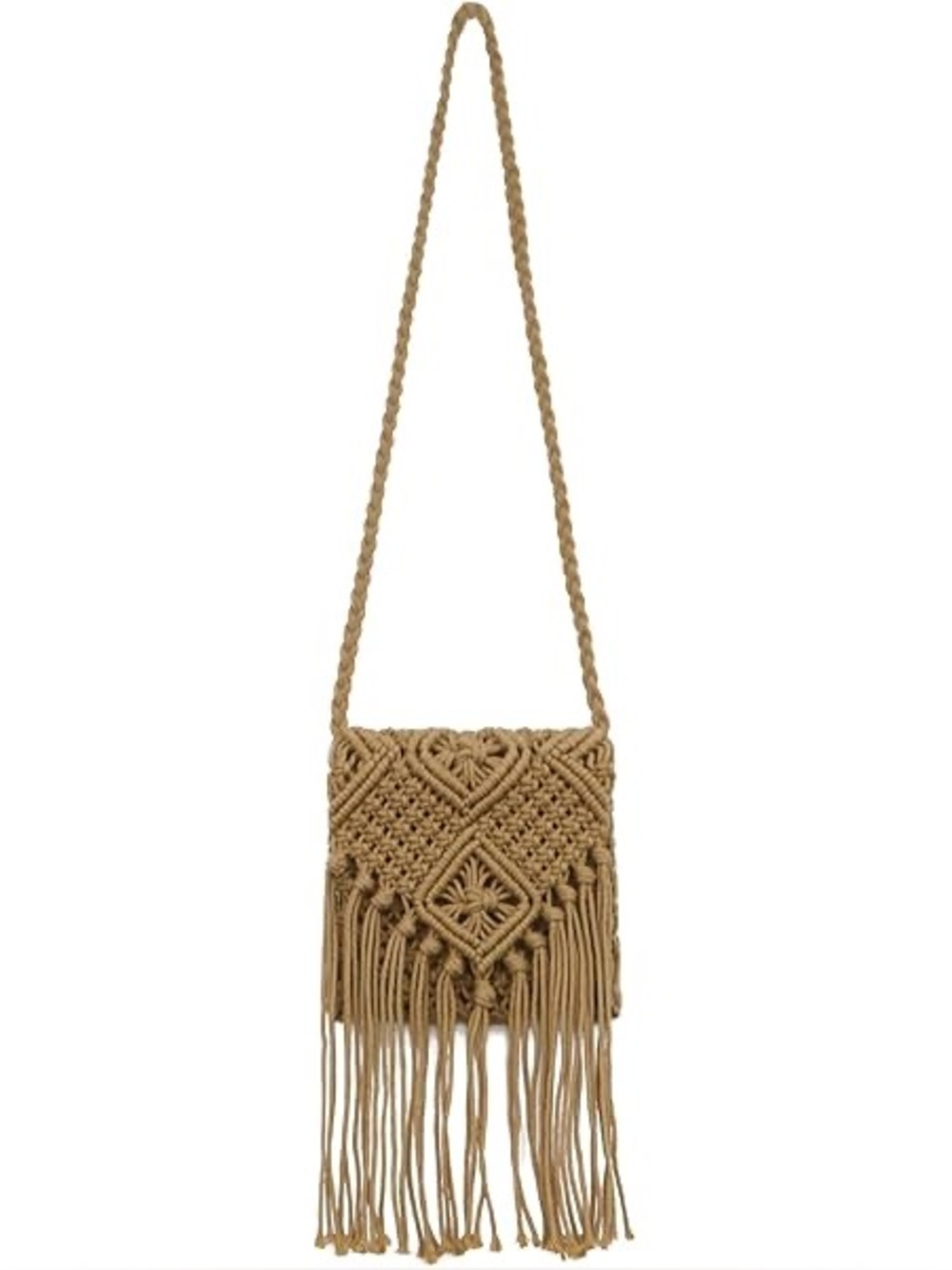 Tan Crochet Macrame Beach Boho Shoulder Bag Women’s Summer Vacation Crossbody